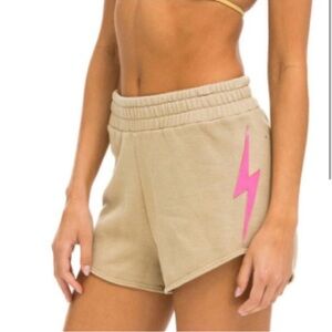 Women’s xs aviator nation sand and neon pink bolt shorts